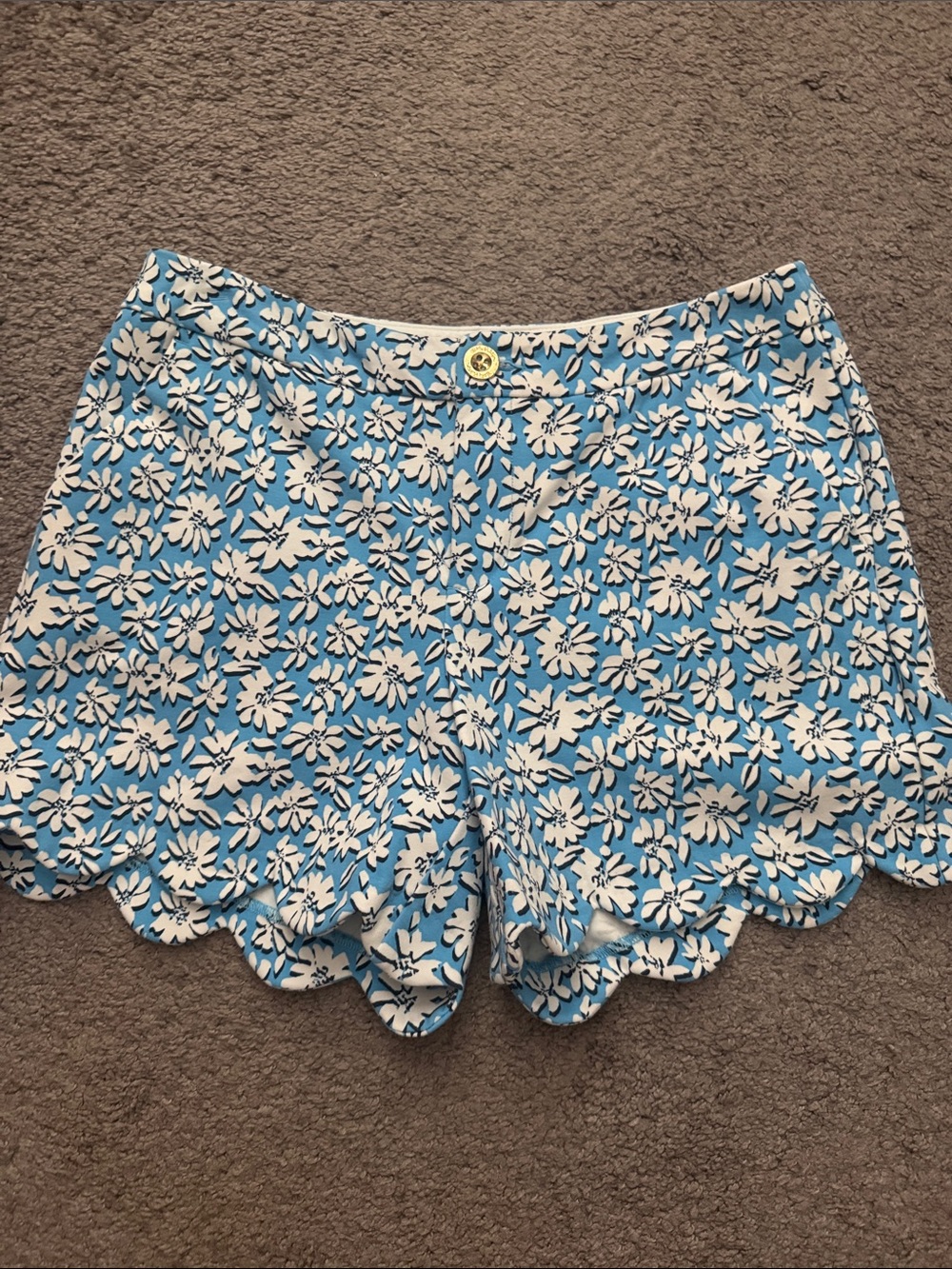 Lilly Pulitzer buttercup shorts featuring a blue floral print